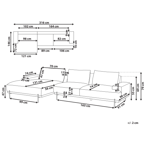 Beliani Corner Sofa 4 Seater MARIFERD Fabric Light Beige Right Hand 2
