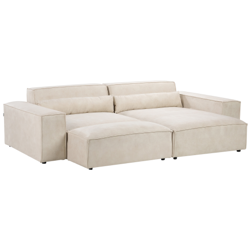 Beliani Modular Corner Sofa 3 Seater HELLNAR with Ottoman Velvet Light Beige Left Hand 1