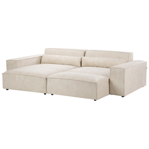 Beliani Modular Corner Sofa 3 Seater HELLNAR with Ottoman Velvet Light Beige Right Hand 1