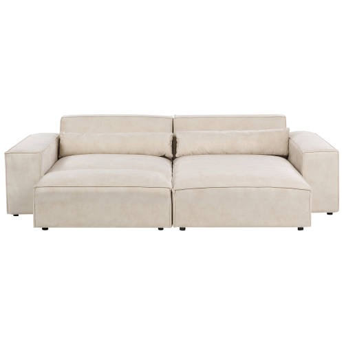 Beliani Modular Corner Sofa 3 Seater HELLNAR with Ottoman Velvet Light Beige Left Hand 2