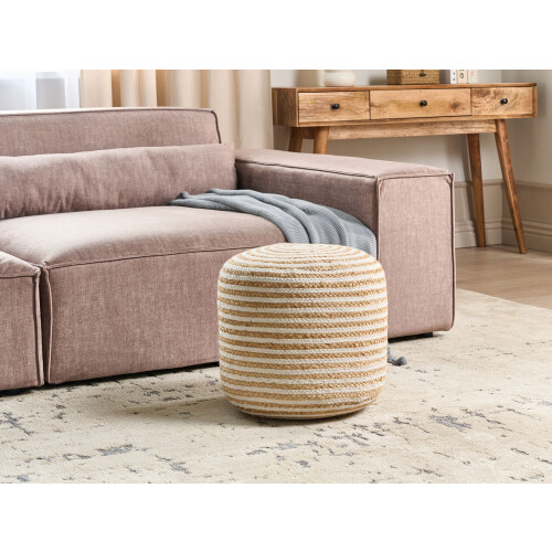 Beliani Pouffe RESAFA Jute White Beige 1