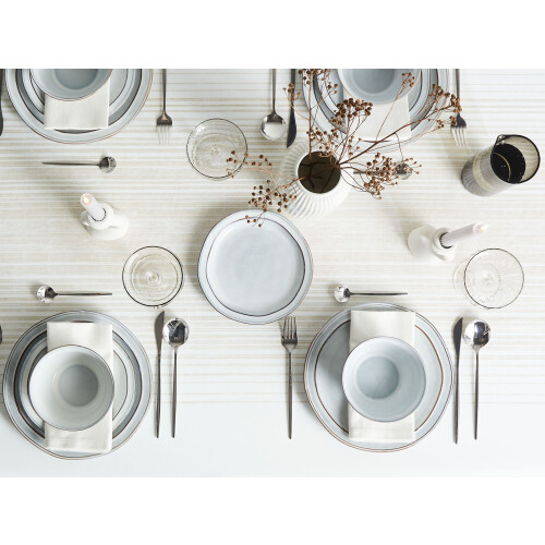 Beliani Set of 12 Dinnerware CHIVES Stoneware Light Grey 1