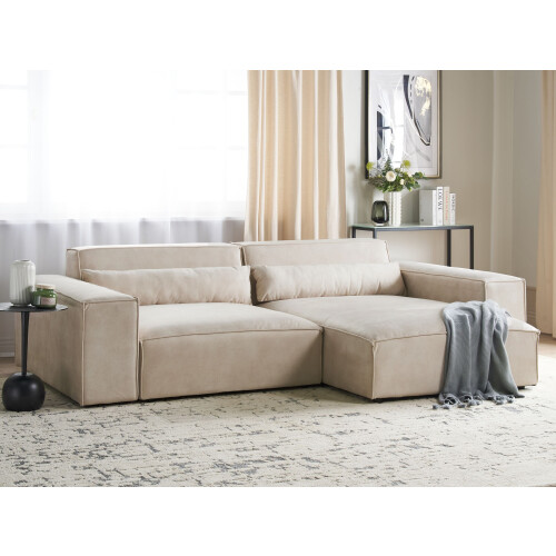 Beliani Modular Corner Sofa 3 Seater HELLNAR Velvet Light Beige Left Hand 1