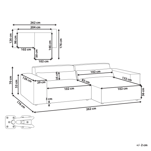 Beliani Modular Corner Sofa 3 Seater HELLNAR Velvet Light Beige Left Hand 2