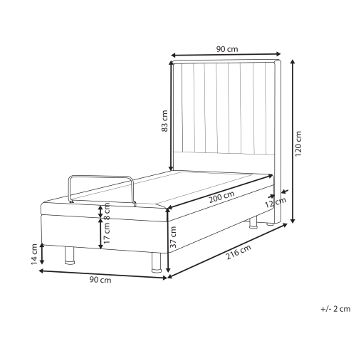 Beliani Adjustable Bed Fabric CASTELLAN 90 x 200 cm (EU Single) Light Beige 2
