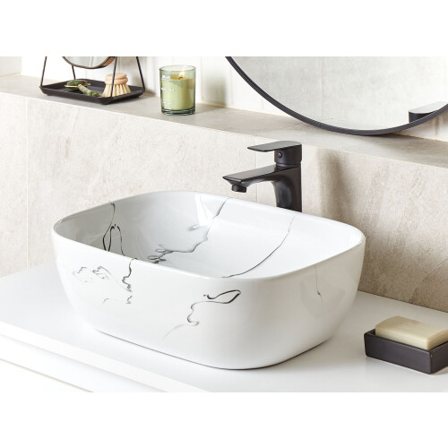 Beliani Countertop Basin HOPI 470 x 340 mm Ceramic White Marble 1