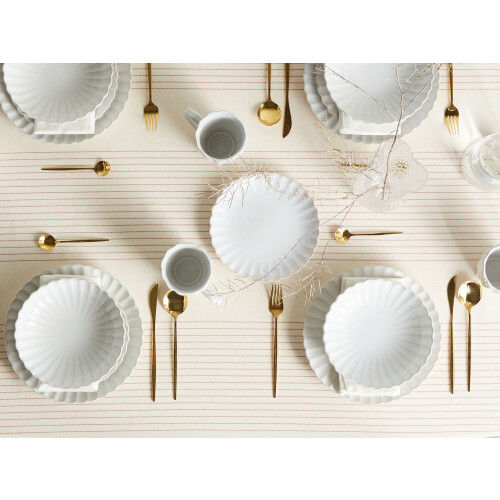 Beliani Set of 16 Dinnerware NETTLE Stoneware Off-White 1
