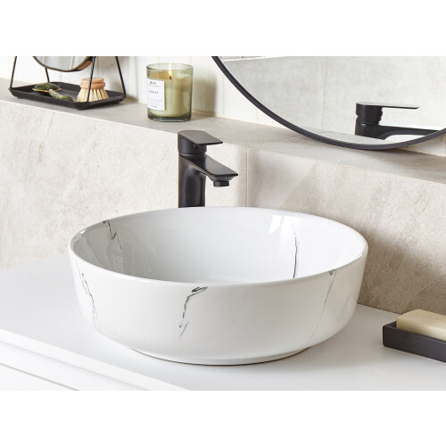 Beliani Countertop Basin HOPI  420 mm Ceramic White Marble 1