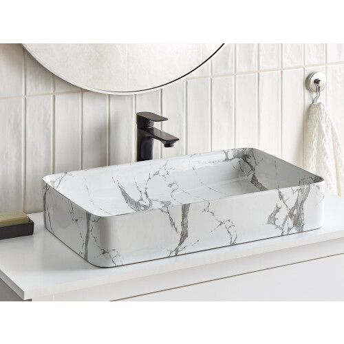 Beliani Countertop Basin IPALA 620 x 350 mm Ceramic White Marble 1
