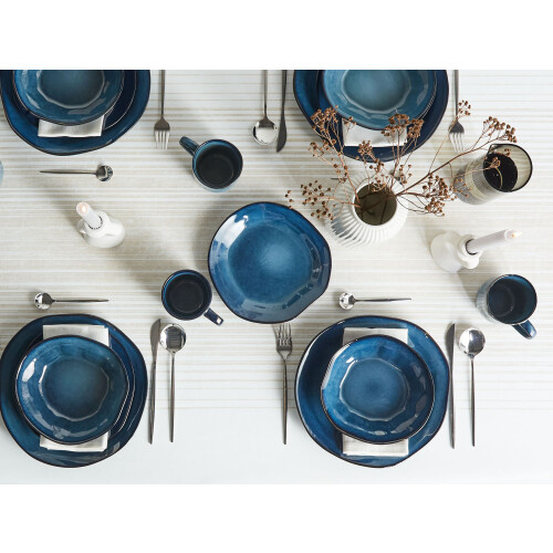 Beliani Set of 16 Dinnerware HAWTHORN Stoneware Blue 1