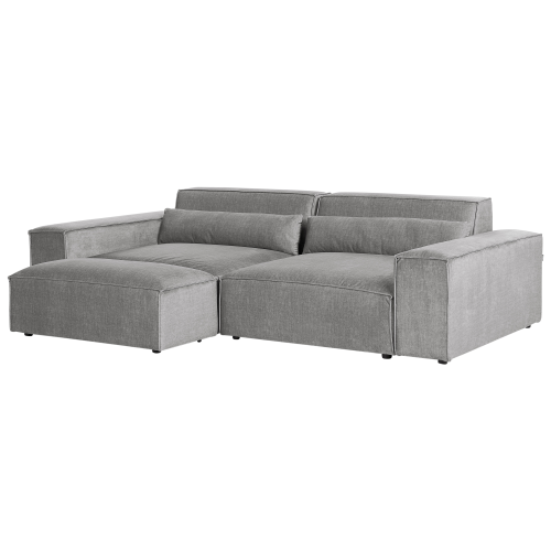 Beliani Modular Sofa 2 Seater HELLNAR Grey Fabric with Ottoman 1