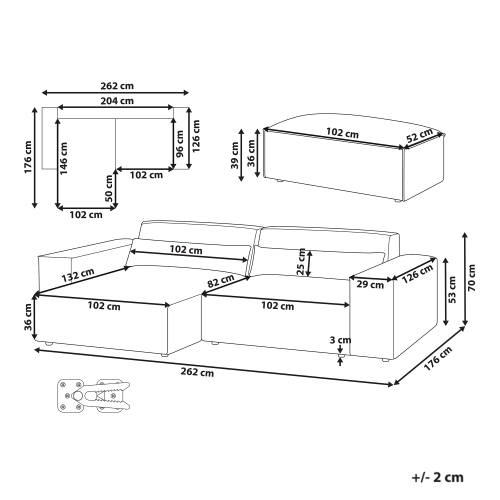 Beliani HELLNAR 3 Seater Modular Corner Sofa Right Hand Grey Fabric with Ottoman 2