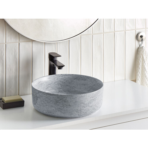 Beliani Countertop Basin GUDAR  370 mm Ceramic Grey Concrete Effect 1