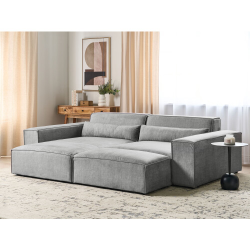 Beliani HELLNAR 3 Seater Modular Corner Sofa Right Hand Grey Fabric with Ottoman 1