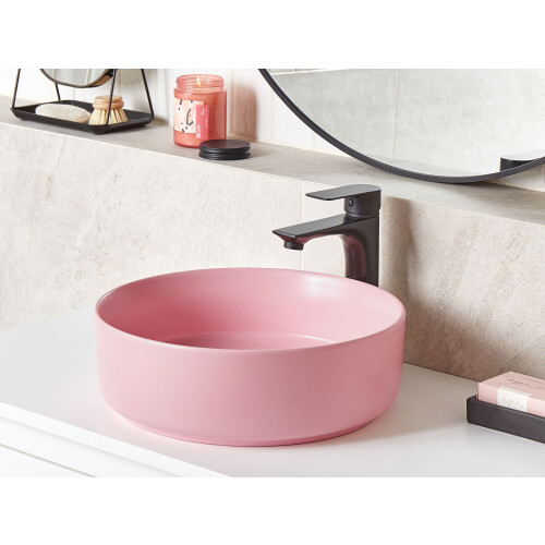 Beliani Countertop Basin GUDAR  370 mm Ceramic Pink 2