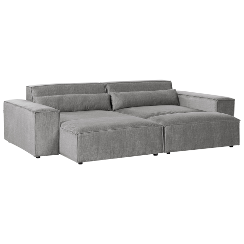 Beliani Modular Corner Sofa 3 Seater HELLNAR Right Hand Grey Fabric with Ottoman 2