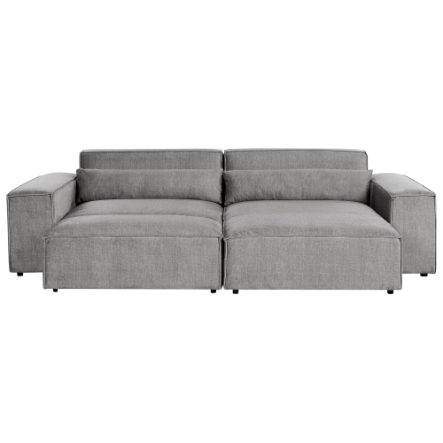 Beliani Modular Corner Sofa 3 Seater HELLNAR Fabric Grey with Ottoman Left Hand 2