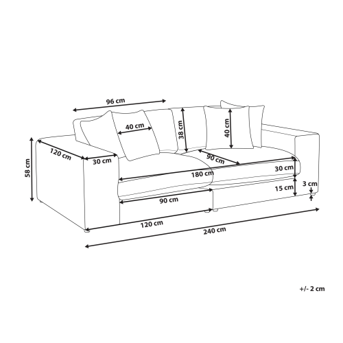 Beliani Sofa 3 Seater GLORVIKA II Fabric Taupe 2