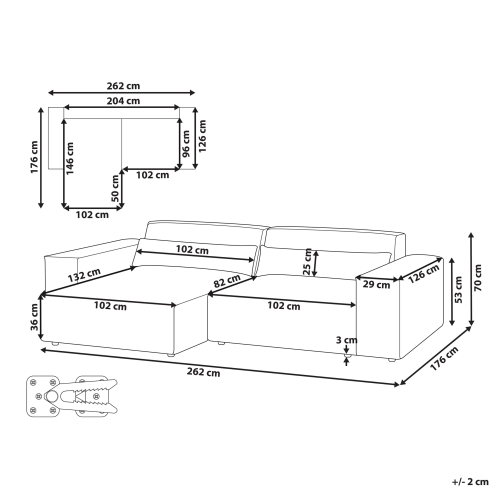 Beliani HELLNAR 3 Seater Modular Corner Sofa Right Hand Grey Fabric 2