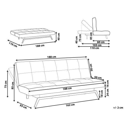 Beliani Sofa Bed 3 Seater LEEDS Fabric White 2