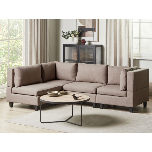 Beliani Modular Corner Sofa 4 Seater UNSTAD Right Hand Brown Fabric 1