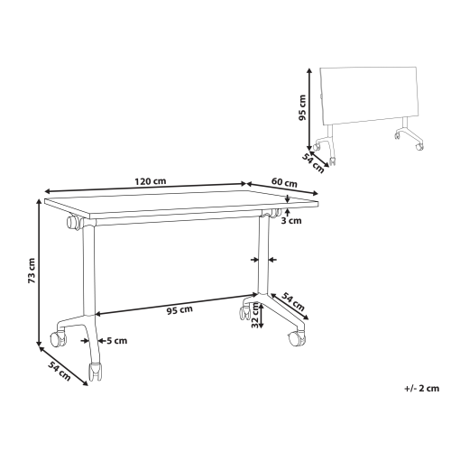 Beliani Foldable Office Desk CAVI 120 cm 60 cm with Wheels White 2