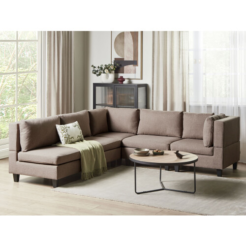 Beliani UNSTAD 5 Seater Modular Corner Sofa Left Hand Brown Fabric 1