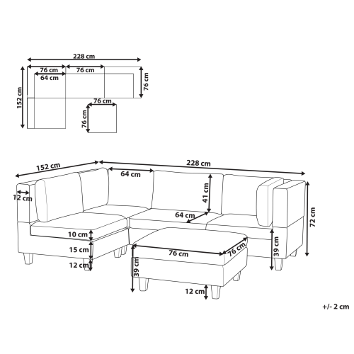 Beliani Modular Corner Sofa 4 Seater UNSTAD Right Hand Dark Grey Fabric with Ottoman 2