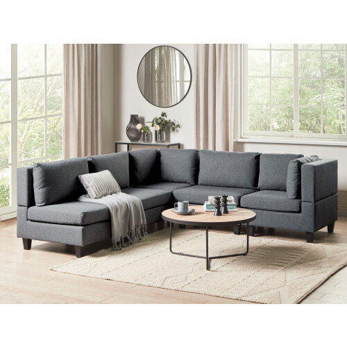 Beliani UNSTAD 5 Seater Modular Corner Sofa Left Hand Dark Grey Fabric 1
