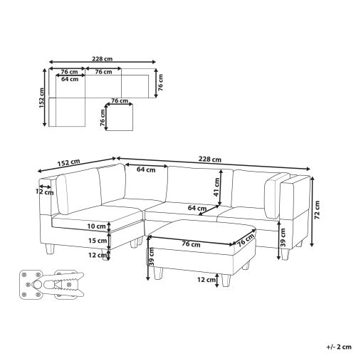 Beliani Modular Corner Sofa 4 Seater UNSTAD with Ottoman Fabric Brown Right Hand 2