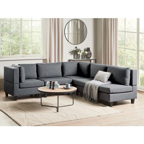 Beliani Modular Corner Sofa 5 Seater UNSTAD Right Hand Dark Grey Fabric 1
