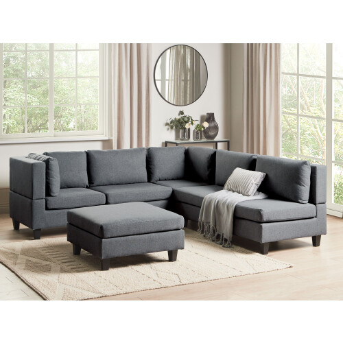 Beliani Modular Corner Sofa 5 Seater UNSTAD with Ottoman Fabric Dark Grey Right Hand 1