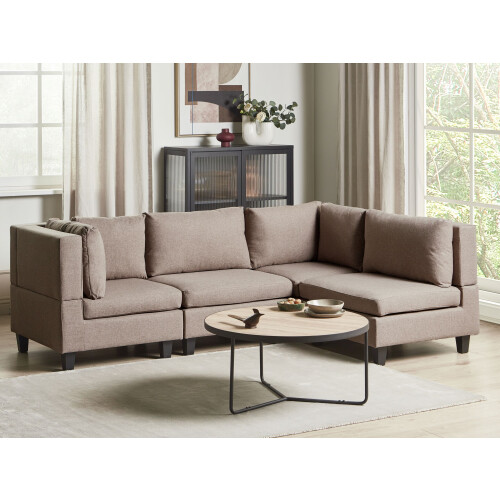 Beliani Modular Corner Sofa 4 Seater UNSTAD Fabric Brown Left Hand 1