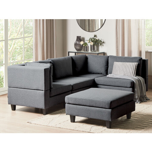 Beliani Modular Corner Sofa 4 Seater UNSTAD Left Hand Dark Grey Fabric with Ottoman 1