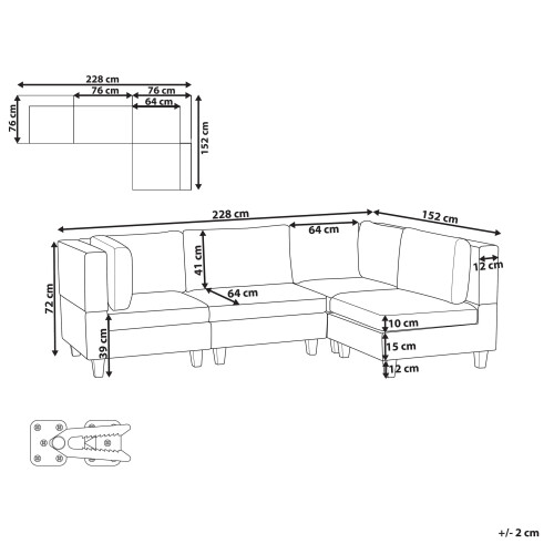 Beliani UNSTAD 4 Seater Modular Corner Sofa Left Hand Dark Grey Fabric 2