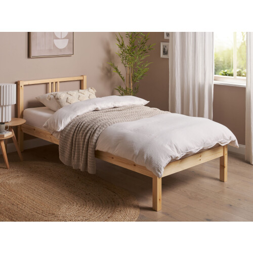 Beliani Bed Pine Wood VANNES 90 x 200 cm (EU Single) Light Brown 1