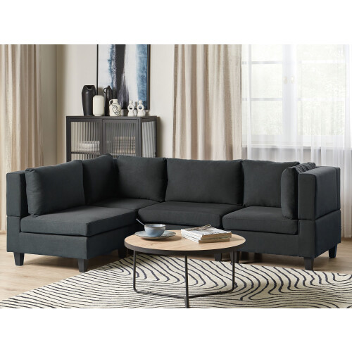 Beliani Modular Corner Sofa 4 Seater UNSTAD Right Hand Black Fabric 1