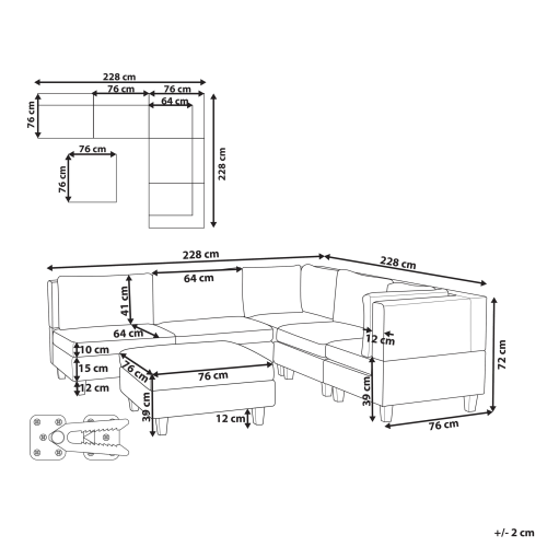 Beliani Modular Corner Sofa 5 Seater UNSTAD with Ottoman Fabric Light Beige Left Hand 2