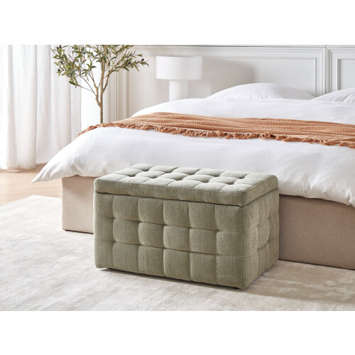 Beliani Storage Ottoman MICHIGAN Fabric Olive Green 1