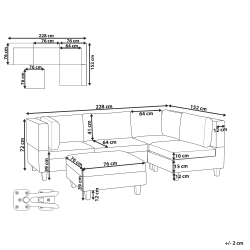 Beliani Modular Corner Sofa 4 Seater UNSTAD with Ottoman Fabric Light Beige Left Hand 2