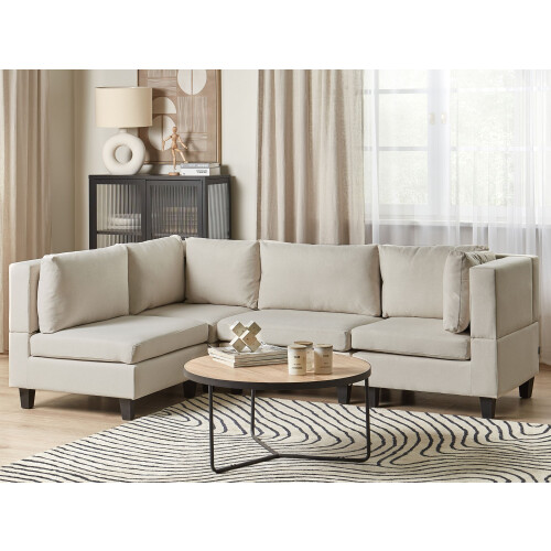 Beliani Modular Corner Sofa 4 Seater UNSTAD Right Hand Light Beige Fabric 1