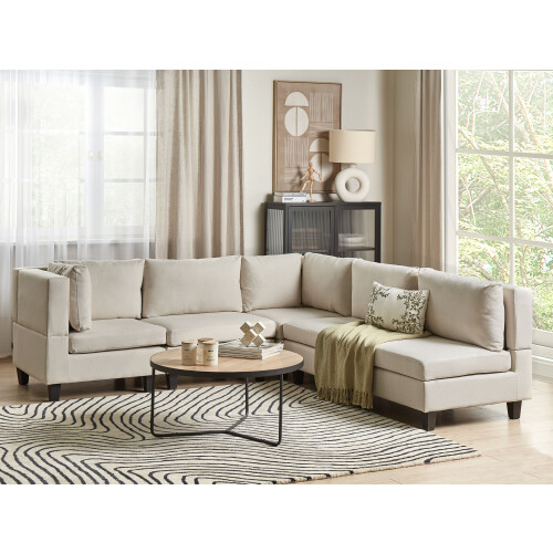 Beliani Modular Corner Sofa 5 Seater UNSTAD Right Hand Light Beige Fabric 1