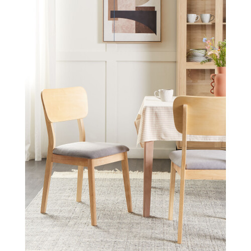Beliani Set of 2 Dining Chairs MINIER Wood Light Brown/Grey 1
