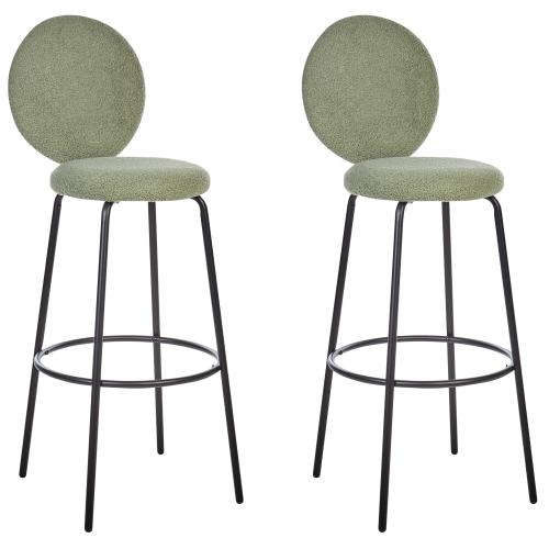 Beliani Set of 2 Bar Chairs EMERY Boucle Light Green 1