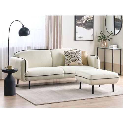 Beliani Sofa 3 Seater TONSBERG Fabric Light Beige with Ottoman 1