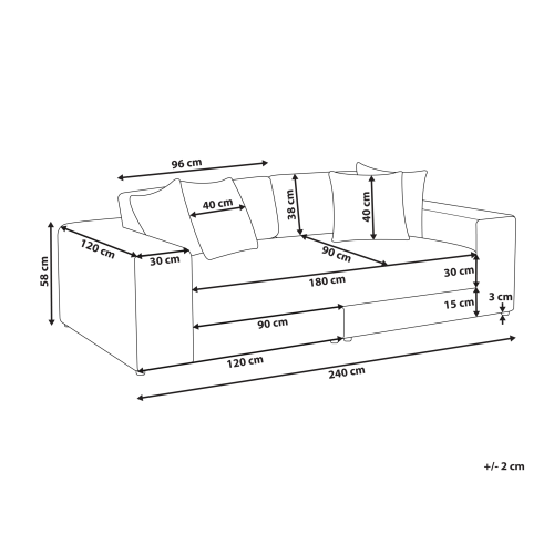 Beliani Sofa 3 Seater GLORVIKA Fabric Black 2