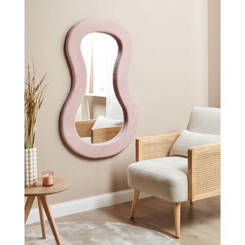 Beliani Wall Mirror PLANCHEZ 70 cm 112 cm Boucle Pink 1