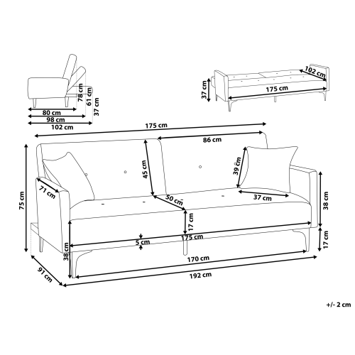Beliani Sofa Bed 3 Seater LUCAN Boucle Off-White 2