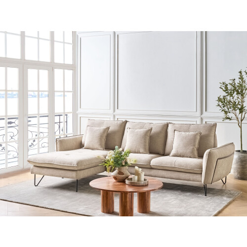 Beliani Corner Sofa 3 Seater SERSAN Chenille Beige Right Hand 1