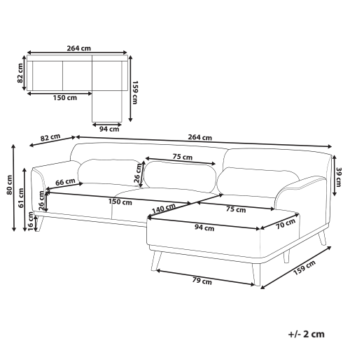 Beliani Corner Sofa 3 Seater SIMOS Boucle White Left Hand 2